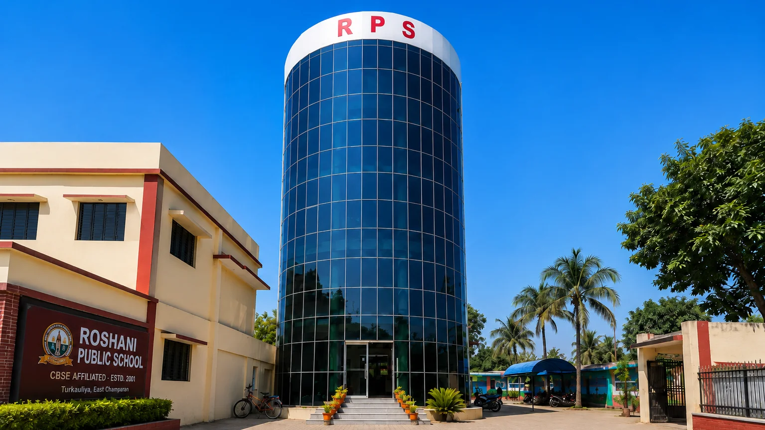 Roshani Public School Front Building and Glass Tower